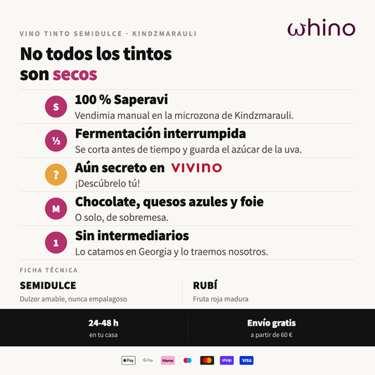 Atributos del Kindzmarauli: Saperavi semidulce de fermentacion interrumpida y maridaje con chocolate y quesos azules