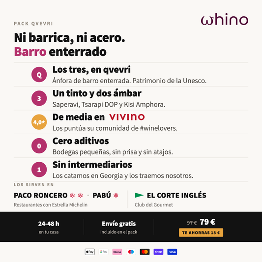 Pack Qvevri: tres vinos fermentados en anfora de barro, 4,0 en Vivino, envio gratis