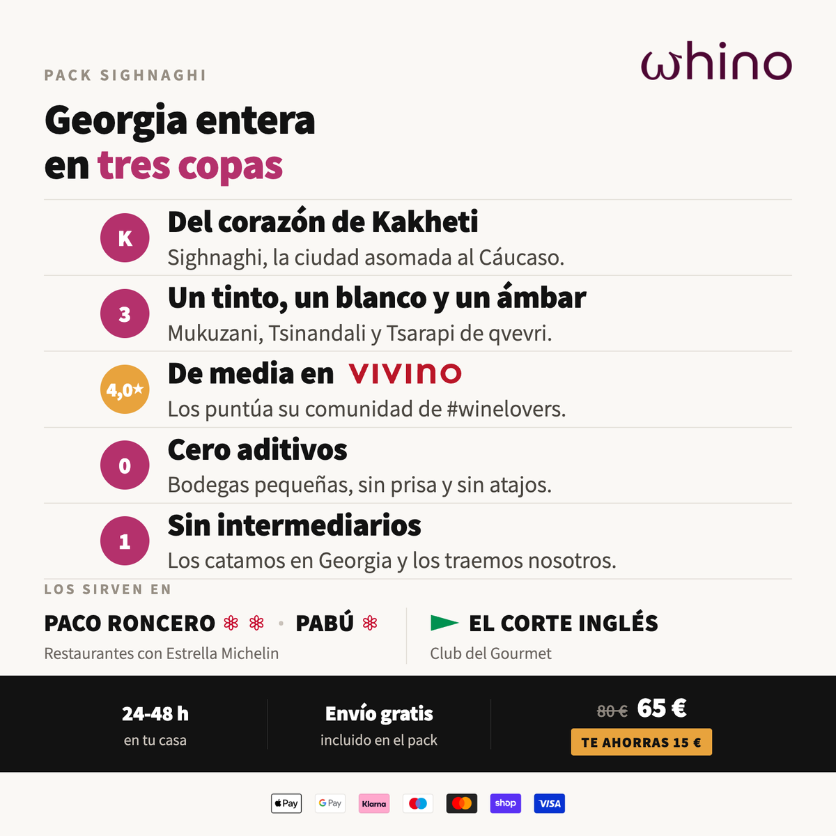 Pack Sighnaghi: un tinto, un blanco y un ambar de Kakheti, envio gratis
