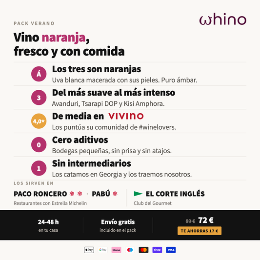 Pack Verano: tres vinos naranjas de Georgia, 4,0 en Vivino, envio gratis
